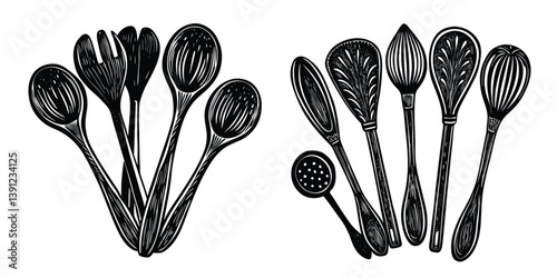 Brown Handcrafted Wooden Spoon Set SALE symbol for business with home decor.