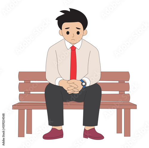 Depressed Businessman on Park Bench Job Loss, Anxiety and Career Setback Concept. Stressed Man Sitting Alone Unemployment, Burnout and Mental Health in Corporate Life.