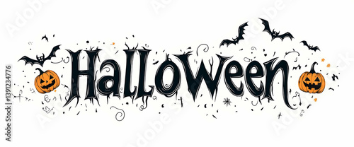 Festive Halloween design featuring spooky elements like bats and pumpkins, ideal for capturing the spirit of the holiday.