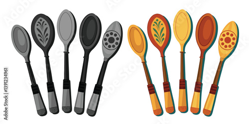 Brown Handcrafted Wooden Spoon Set SALE symbol for business with home decor.