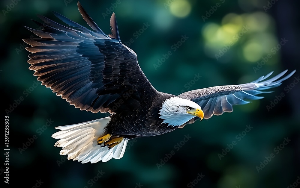 Obraz premium Bald Eagle Soaring in Woods