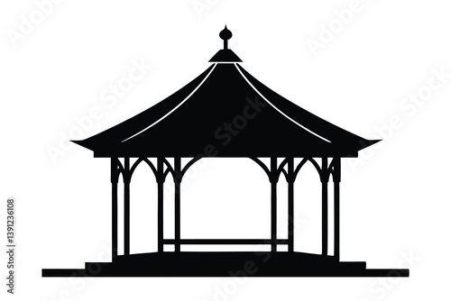 Gazebo silhouette vector, Gazebo icon, Black gazebo park silhouette vector