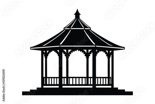 Gazebo silhouette vector, Gazebo icon, Black gazebo park silhouette vector