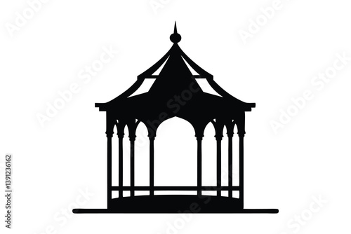 Gazebo silhouette vector, Gazebo icon, Black gazebo park silhouette vector