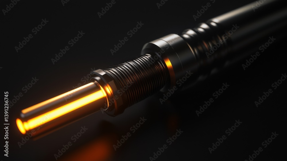 Close-up of a futuristic device with glowing elements on a dark background. Close-up of a futuristic device with glowing elements on a dark background.