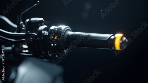 Close-up of a motorcycle throttle for precise handling and control in motion.