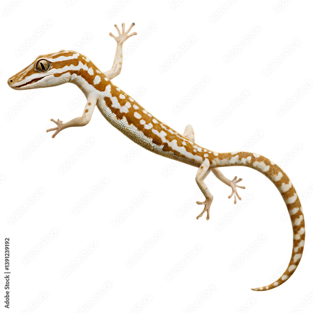 Naklejka premium Gecko Leaping Diagonally with Stretched Legs and Dynamic Motion
