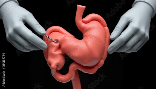 Surgical Procedure on a Realistic 3D Model of the Human Stomach and Intestines