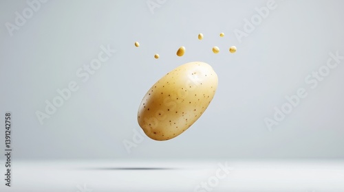 Fresh Potato Floating with Splashes of Raw Potato Juice Above It