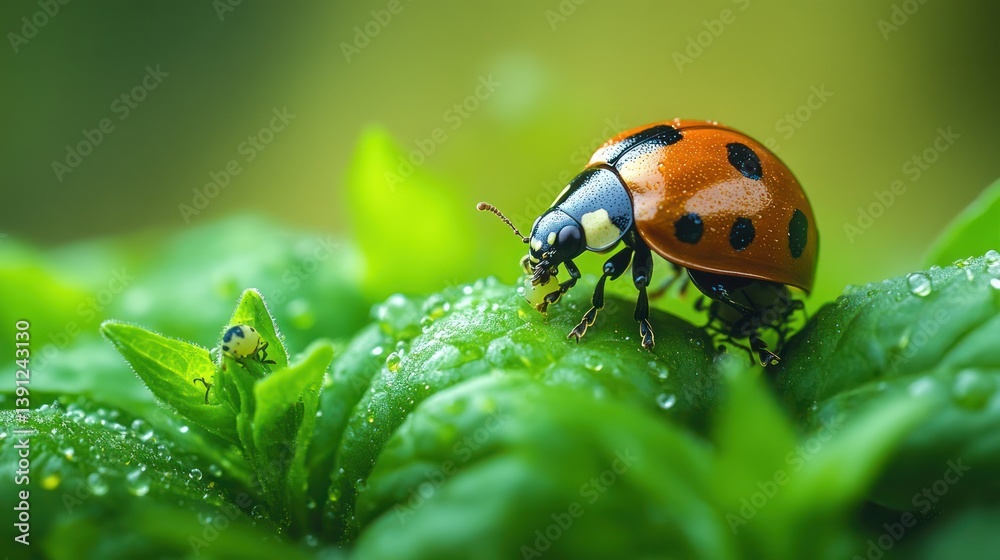 Fototapeta premium Ladybug on green leaf