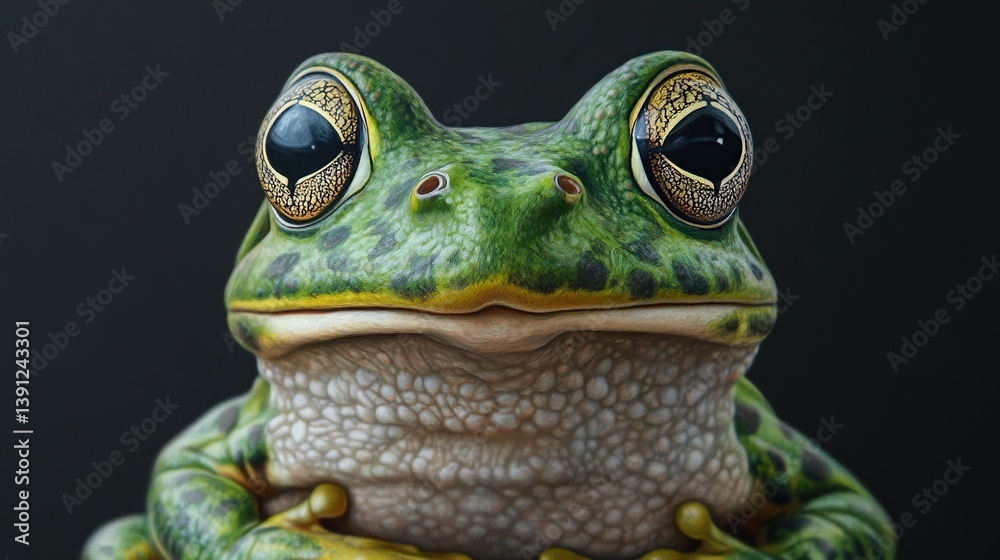 Obraz premium Green tree frog, isolated amphibian, showing its macro eyes on a grey background