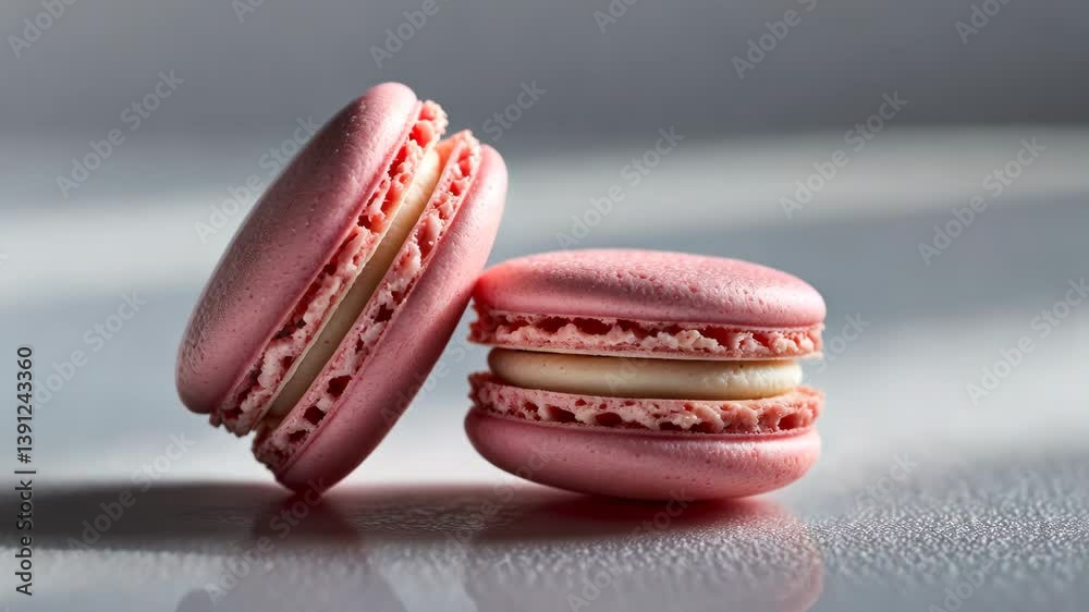 White background with a sweet pink macaron