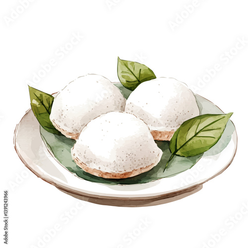 Idli, watercolor illustration, isolated on a white background.

