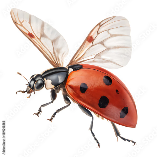 Ladybug Flapping Wings Gently, Hovering in Motion, Captured in Mid-Flight