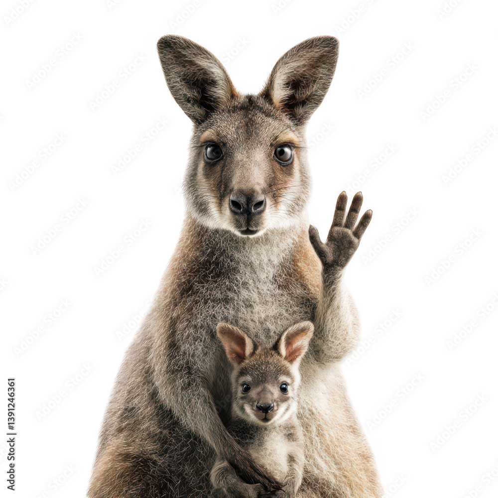 Kangaroo with joey waving hello in a natural setting wildlife photography australia