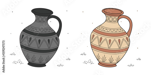 Handmade Clay Vase brown, Black & White with coloring ceramic vase pottery isolated object