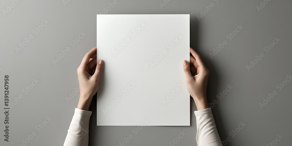 Minimalistic composition of female hands displaying a clean blank paper, perfect for mockup designs, document templates, or promotional and business purposes
Minimalistic composition of female hands displaying a clean blank paper, perfect for mockup designs, document templates, or promotional and business purposes