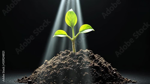Young shoot on a dark backdrop.