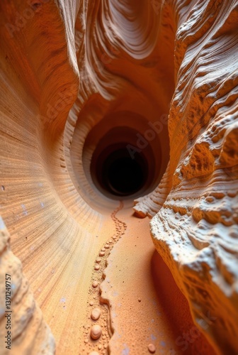 A Journey Through the Earth's Sculpted Interior A Pathway of Pebbles Winds Through a Sandstone Canyon's Intricate, Swirling Formations