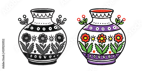 Handmade Clay Vase brown, Black & White with coloring ceramic vase pottery isolated object
