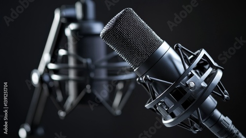 Professional microphone setup for audio recording in a studio environment.