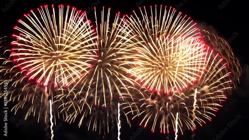 Red And Gold Fireworks Display At Night