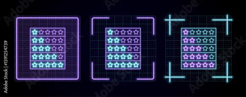 Rating star icon illustration, cyber neon visual, glowing border grid vector.