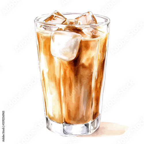 Iced Chai Latte, watercolor illustration, isolated on a white background.

