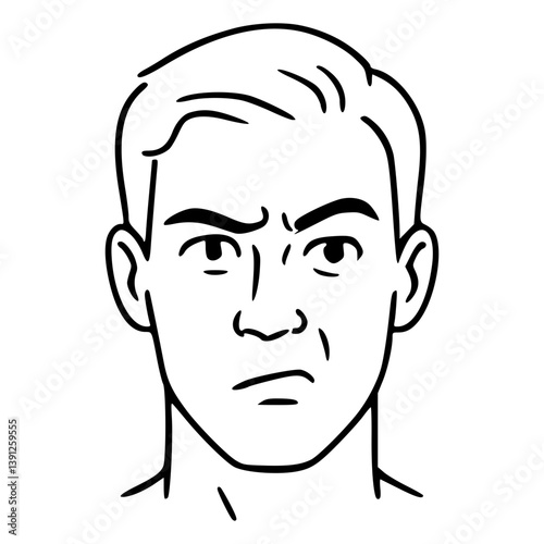 Bold Anger Man Face | Eyebrows furrowed, eyes glaring, lips tight or slightly open in a scowl.