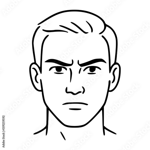 Focused Stare Man Face | Eyes narrowed, brows slightly pinched, lips firm.