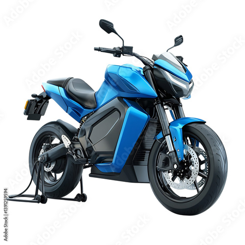 A Blue Electric Motorcycle Isolated on Transparent Background