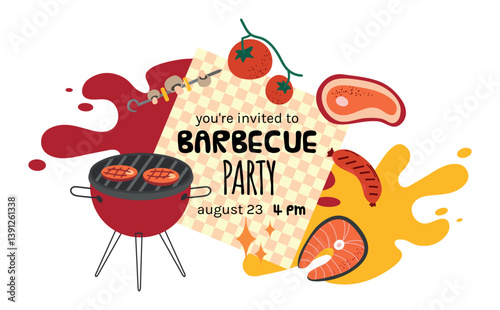 Barbecue Party  invitation card banner poster with different meat