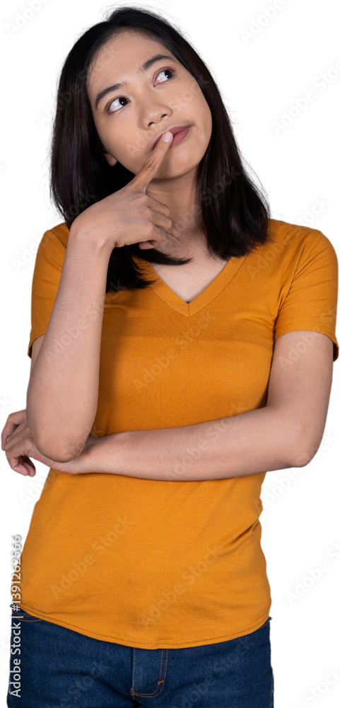 Portrait of a Young Woman Thinking, Looking Confused and Pensive Isolated Transparent Portrait of a Young Woman Thinking, Looking Confused and Pensive Isolated Transparent
