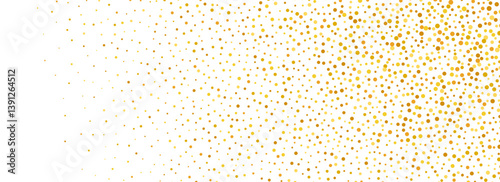 Bright gold confetti background. Golden dotted glitter pattern. Yellow dot sparkles and particles wallpaper. Celebration Christmas, New Year or birthday party decoration backdrop. Vector