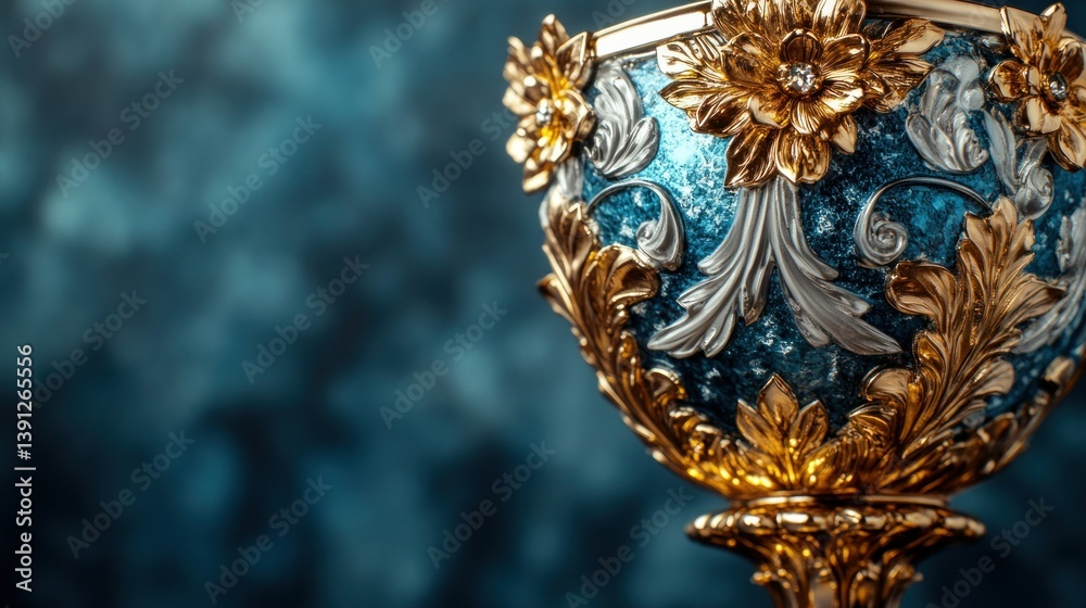 Fototapeta premium Ornate, decorative chalice with intricate gold and blue design