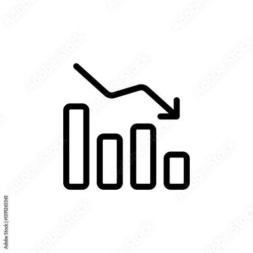 bar chart with a downward arrow, representing negative trends, financial loss, business decline, and economic recession. Ideal for websites, apps, and presentations about  business, and statistics