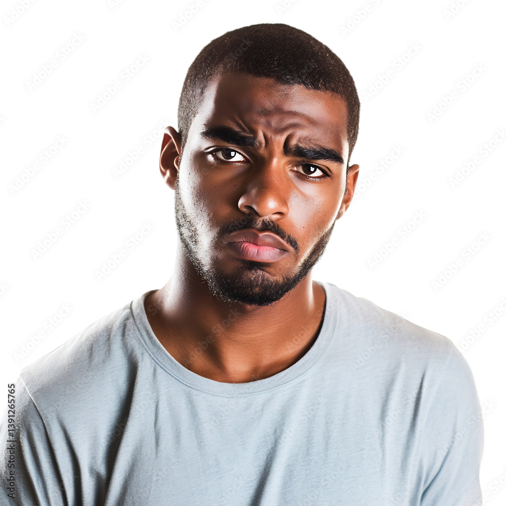 Obraz premium Man with Apologetic Expression and Pressed Lips Isolated on Transparent Background