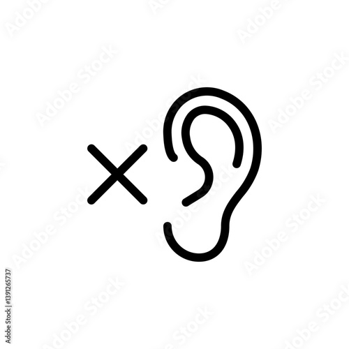 deaf ear icon. Symbolizes deafness, hearing loss, inability to hear, or the concept of ignoring something. Suitable for medical, disability