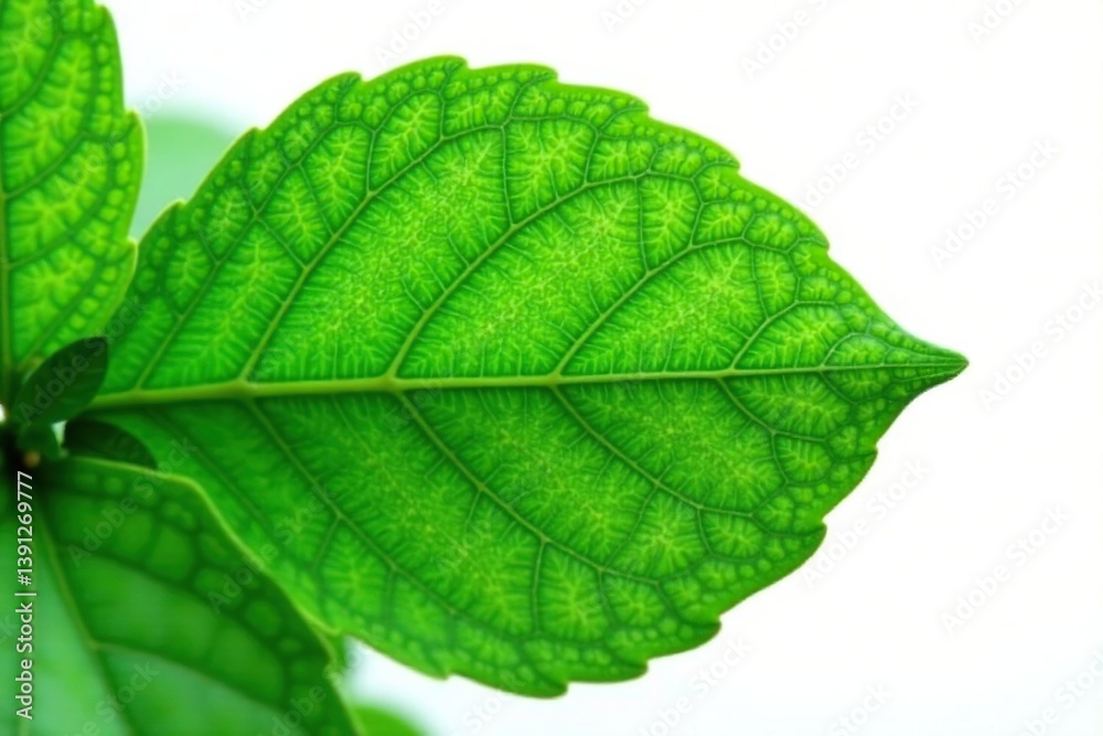 Obraz premium Leafy green foliage with veins isolated on white background, simplicity, isolation, white