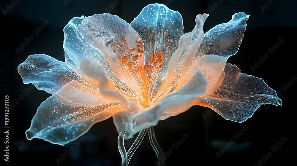 Fototapeta premium A glowing ethereal flower with intricate details against a dark backdrop