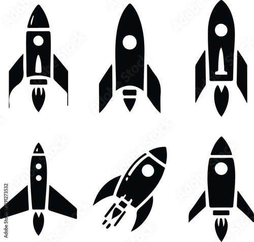 Rockets of Ambition: A fleet of streamlined rockets ready to embark on their journey, silhouetted against the vast expanse of space, their engines ignite the fires of innovation and exploration.
