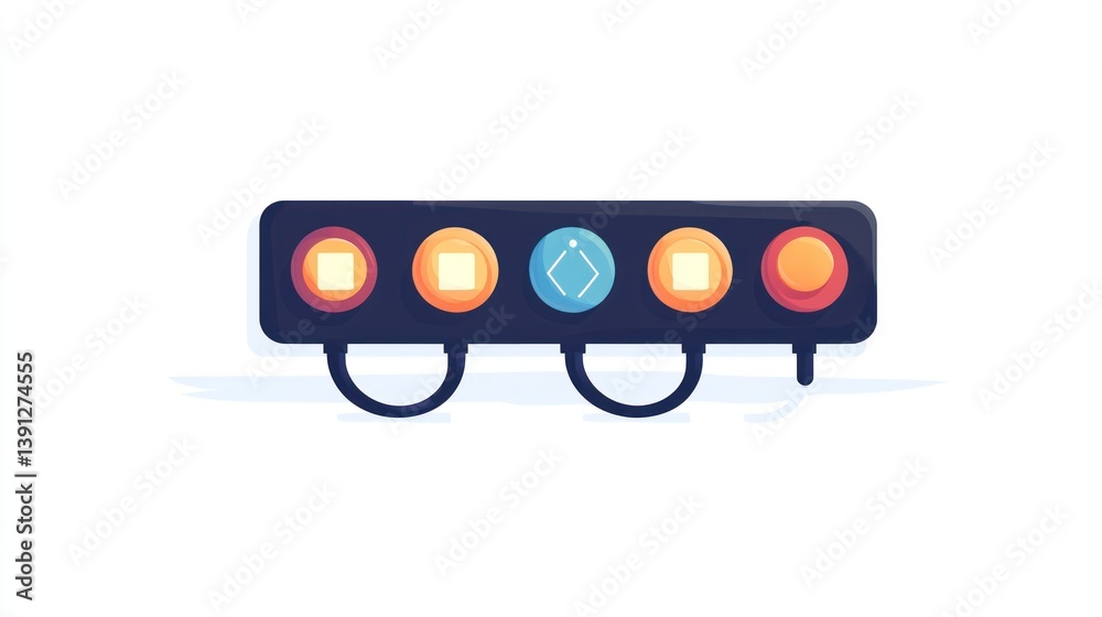 Fototapeta premium A row of colorful light indicators on a dark panel