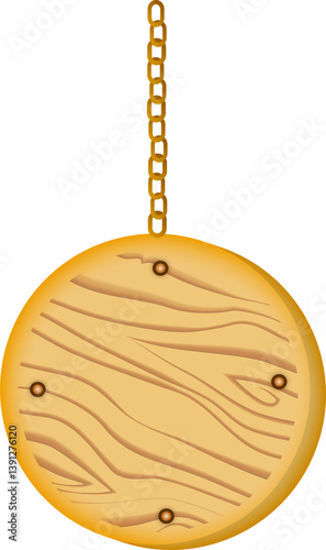 3d circle wooden sign post, realistic blank signboard.