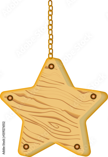 3d star wooden sign post, realistic blank signboard.