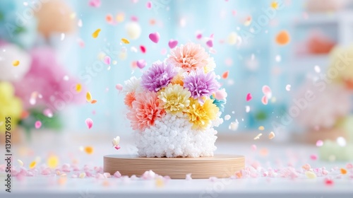 Whimsical flower arrangement with confetti