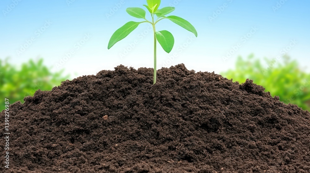 Young sprout emerging from fertile soil Young sprout emerging from fertile soil