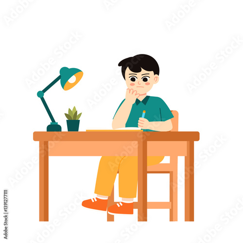 Doing Homework 1 Boy Writing at Desk