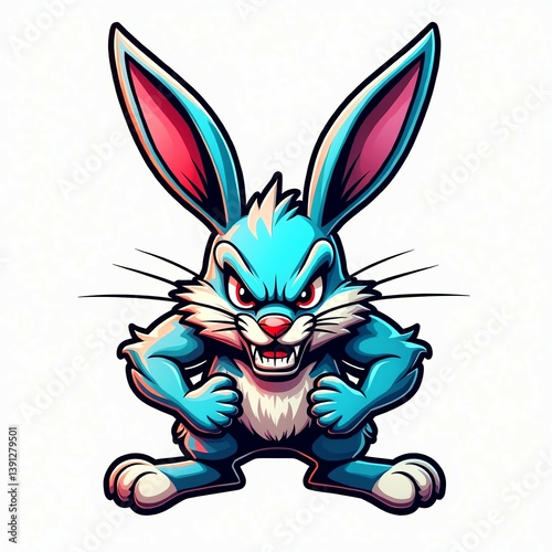 Electric neon Easter Bunny mascot with glowing eyes, digital glitch effects, and powerful pose—designed for futuristic branding, gaming, and tech marketing