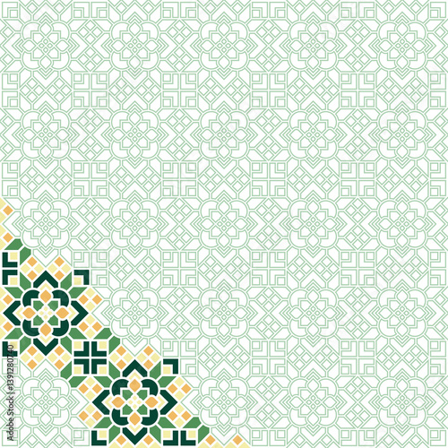 Oriental Geometric Mandala Ornament on Diagonal Composition with Stroke Textured