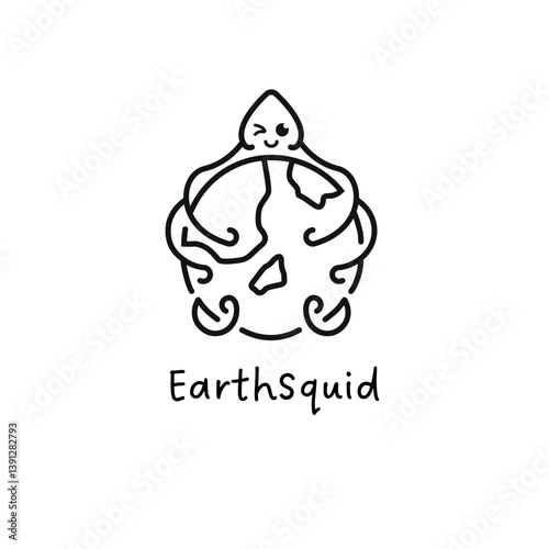 Cute Squid Hug Earth Outline Logo Design